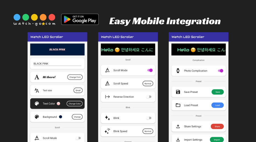 Watch LED Scroller App Integration