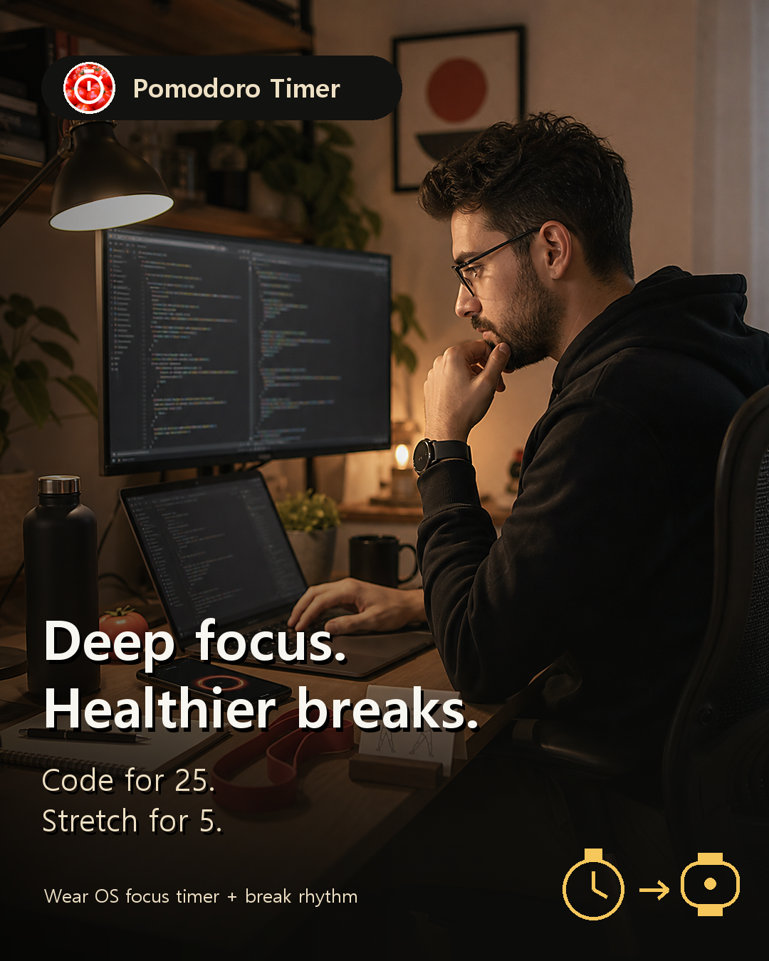 Deep focus, healthier breaks: work for 25 minutes, stretch for 5 with Pomodoro Watch on Wear OS