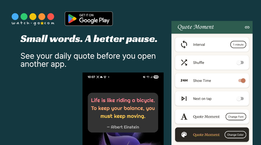Phone home-screen widgets and daily quote notifications